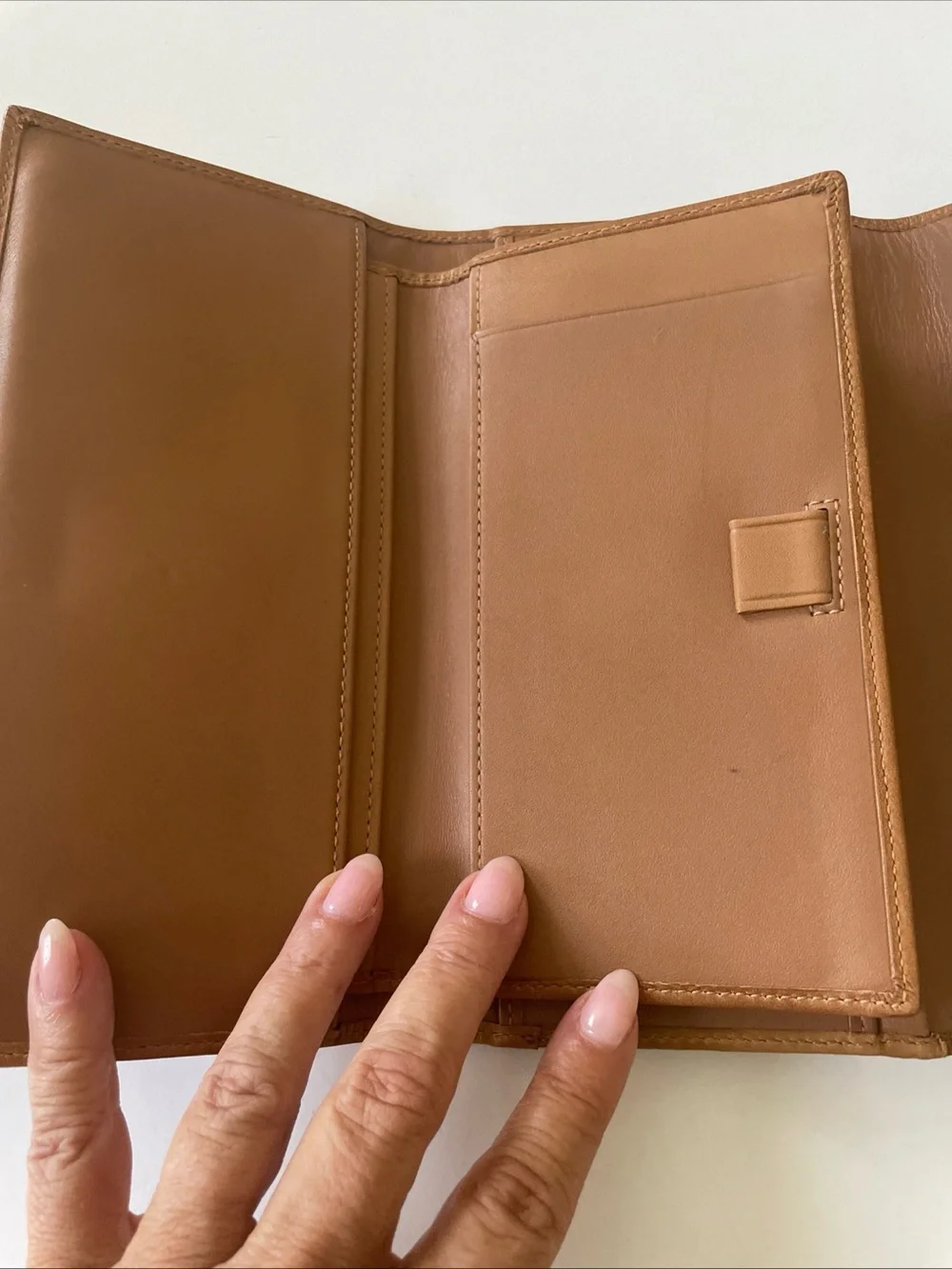 Coach Tan and Dark Brown Leather Buckle Continental Wallet